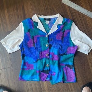 Vintage Michelle Leslie purple fancy blouse with shoulder pads